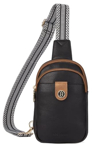 BOSTANTEN Sling Bag für Damen Brusttasche PU Leder Crossbody Bag Klein Umhängetasche Multipurpose Daypack, Schwarz mit Braun