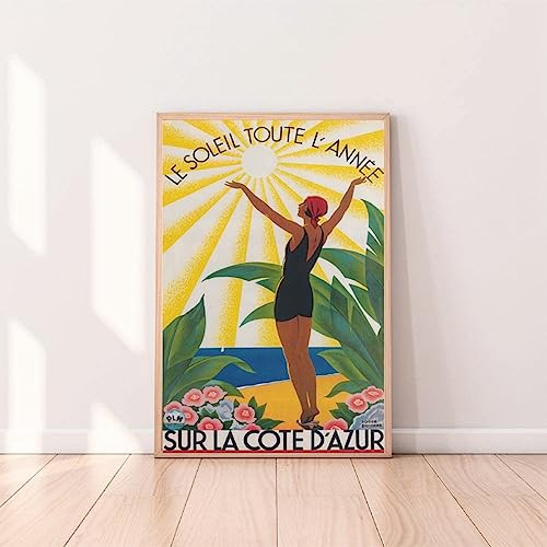 TANYANG Vintage Reiseplakat Sur La Côte D'Azur Druck Bunte Wandkunst Leinwandmalerei Côte D'Azur Home Wanddekoration 40X50Cm Kein Rahmen