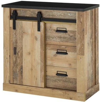 Furn.Design Kommode in Used Wood hell und anthrazit Wohn- und Esszimmer Sideboard 93 x 91 cm, Stove