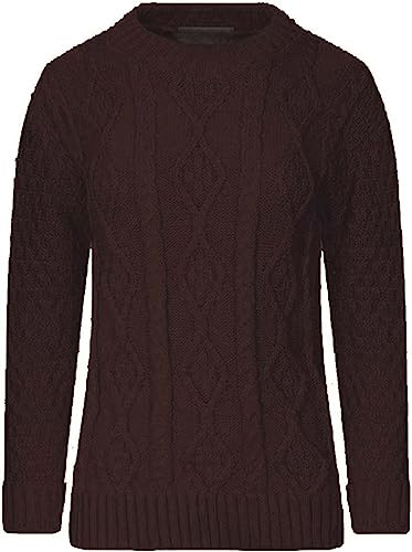 AJFASHION Women Jumpers New Ladies Long Sleeve Chunky Cable Knitted Jumper Crew Neck Winter Sweater Top UK Size 8-22