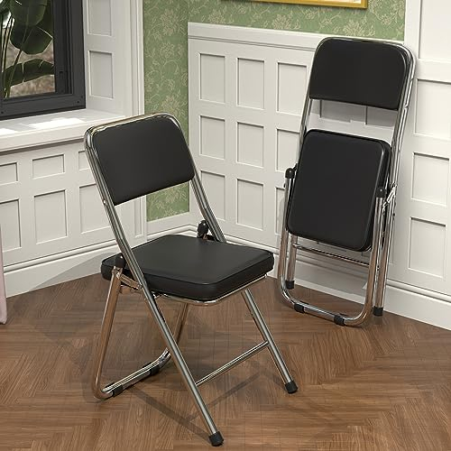 PIPIPOXER Konferenzstuhl klappbar,1er Set Essstühle Klappstühle Klappstühle aus kuschelig PU Leder und Stahlrahmen,Stabiler Klappstuhl Furniture mit für Gäste im Freien Schwarz 45x46x82cm