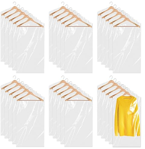 30 Pack Plastic Clothes Covers 60x90 cm Hanging Garment Bags Clear Clothes Bags Dry Cleaning Bags Dust-proof Garment Protector Covers for Shirt Jacket Suit Sweater