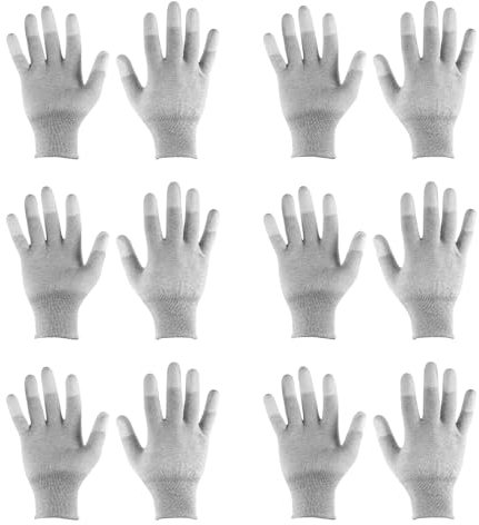 sourcing map 6 Pairs ESD Anti Static Gloves 21cm High Resistance Carbon Fiber Computer Gloves for PC Computer Electronics Installation and Repair(Large), Grey