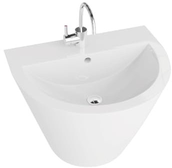 LAVITA Hängewaschbecken Alsola | Waschbecken hängend | Waschtisch Rund | Waschbecken mit Überlauf und Hahnloch | Hochwertige Keramik | Badezimmer | 52,5x43,5x39 cm | Weiß Glanz