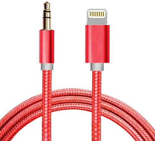 GORILLAPLANET 1M Car Aux cable 3.5mm Male Stereo Jack To Jack Audio Cable - Auxiliary Compatible with iPhone 14/14 Pro/14Pro Max/13/13 Pro/12/12 Pro/11 Pro/11/Xs/XR/X/8/7, iPad, Laptops (Red)