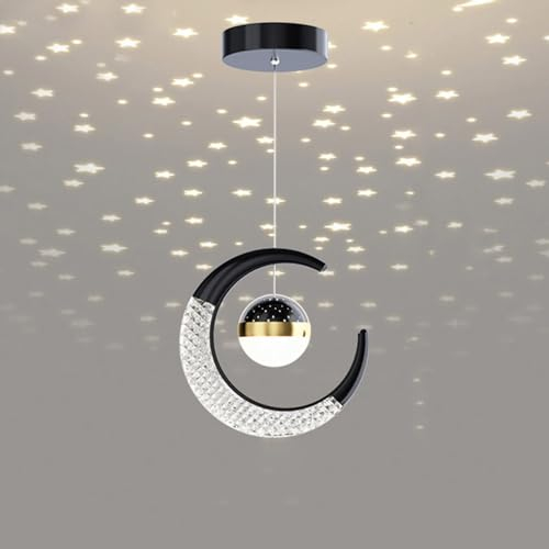Mengjay Kreativer Stern-Kronleuchter,LED Pendelleuchte,sternenklarer Himmel Hängelampe Deckenleuchte Fairy Lampe Mond und Sterne Pendelleuchte Schlafzimmer Kronleuchter (Schwarz(Warm))