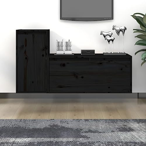 supporto tv,mobile porta tv,tv portatile,supporto tv da tavolo,Mobili Porta TV 2 pz Neri in Legno Massello di Pinocarrello con ruote,mobile tv moderno,porta tv,