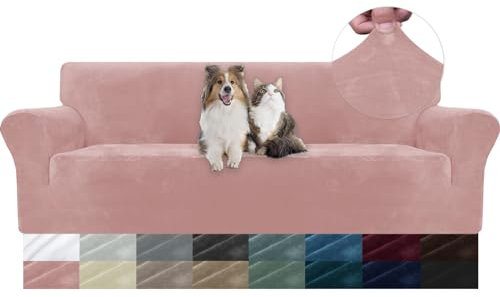 YSTELLAA Copridivano Velluto 4 Posti con Braccioli, Fuzzy Copri Divano AntiGraffio Gatto, Copridivani Elasticizzati, Universale Sofa Cover Estivo Lavabile Antiscivolo Antimacchia, Rosa
