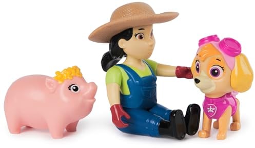 PAW Patrol Hero Pups – Actionfiguren-Set mit 1 Skye Hundefigur, 1 Bäuerin Yumi Figur und 1 Schweinchen, Spielzeug geeignet für Kinder ab 3 Jahren