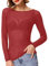 VDDTAGAM Sheer Blouse Pearl Long Sleeve Lace Bodysuit Rhinestone Mesh Top for Women - Floral Black White Corset (Red, L)