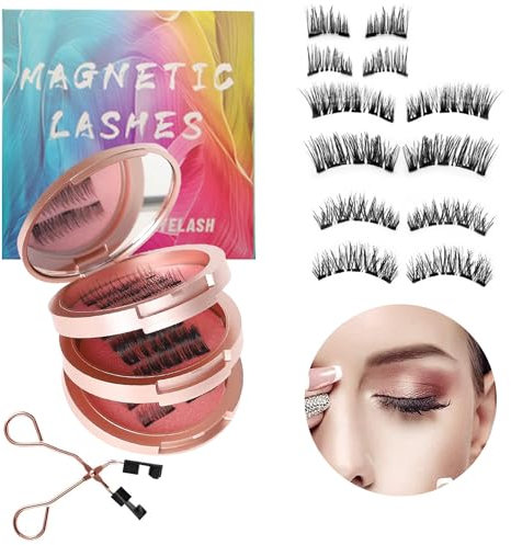 Movstriker Magnetic Eyelashes without Eyeliner, Reusable 4 Pairs False Eyelashes Magnetic No Glue Natural Look 3D Effect Magnetic Lashes with Applicator, Waterproof and Easy to Wear