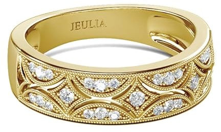 Jeulia 925 Sterling Silber Ringe Milgrain Rundschliff Damen Band Jubiläum Versprechen Ringe mit Schmuckschatulle für Sie Frauen Mädchen (Gelbes Gold, 52(16.5))