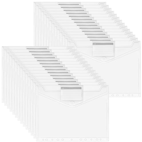 Dokumentenmappe A4 zum Abheften, 28 Stück Dokumententasche Transparent mit 11 Lochrand, Klettverschluss & Etikettentasche, Wasserdicht Sammelmappen Sichttasche für Dokumente
