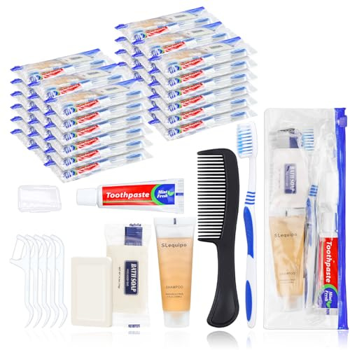 SLequipo 25 Stück Hygiene Kit Hygiene-Kit Bulk, Einzeln Verpackt Reise Hygiene Kit mit Zahnbürste, Zahnpasta, Kamm, Shampoo, Seife und Zahnseide Picks, Zuhause, Geeignet für Hotel, Camping, Reisen