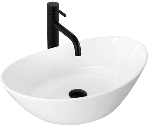 Rea Aufsatzwaschbecken Kate 56, Waschtisch Handwaschbecken Bad Waschschale Waschbecken für Badezimmer 555 x 335 x 160 mm Keramik (Weiß)