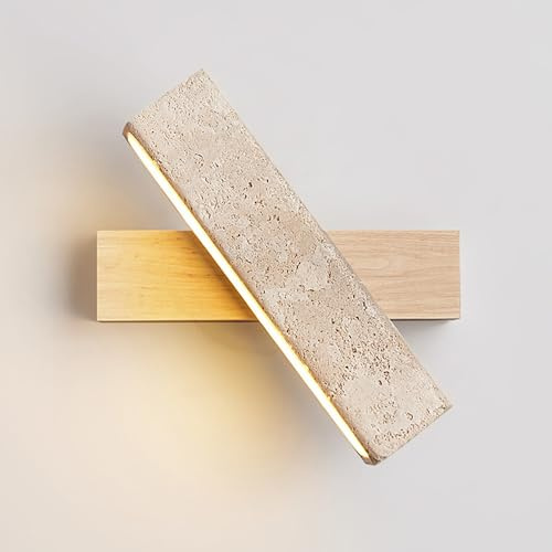 WFZRXFC Warmes Licht, 3000 K, quadratische Stein-Wandleuchte, japanischer Stil, Wabi Sabi, Travertin-Wandleuchte, 180° drehbar, Innenwandleuchte, Schlafzimmer-Wanddekorationsbeleuchtung