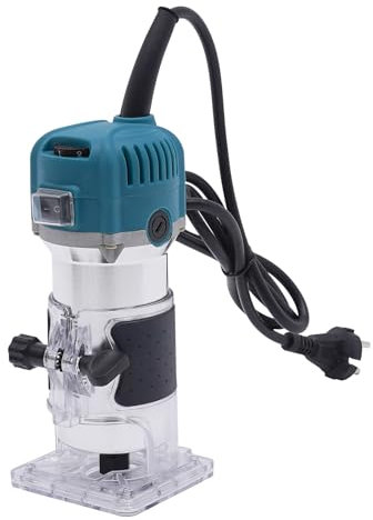 800W Kompakte Oberfräse 220V Kantenfräse 6 Variable Geschwindigkeiten Holz Trimmer mit 15 Router Futter aus Stahl Geeignet für Holzfräsen Bearbeiten Nuten Fasen Kurvenschneiden usw (Blau)