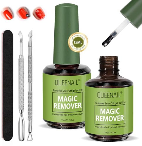 2 Piece 15 ml Gel Nail Polish Remover,Gel Remover,Gel Polish Remover,Nail Polish Remover,Fast Gel Polish Remover With Nail File & Nail Polish Scraper,Professional Gel Remover Quickly Easily Clean