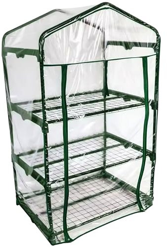ESTO Serra da Balcone da Giardino, Corpo in Policarbonato e Telo in PVC Trasparente, Adatto per Colture Invernali, Copertura per Piante e Fiori (3 Ripiani)