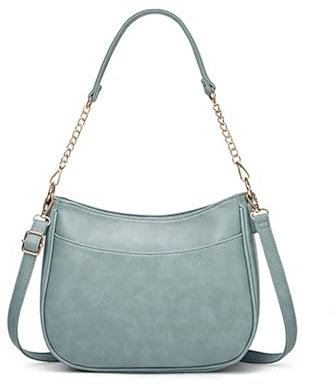 Leisofter Chic Schultertasche Damen, Chic Leder umhängetasche Shopper Hobo Taschen Geldbörse set Gross Handtasche mit Abnehmbar Schulterriemen 2pcs, Blu
