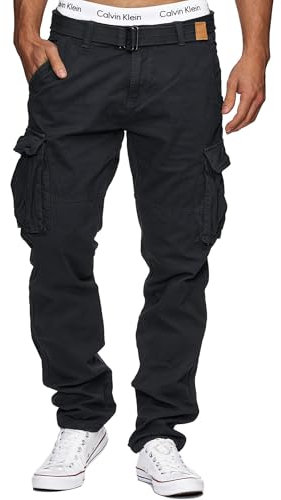 Indicode Herren William Cargohose aus Baumwolle m. 7 Taschen inkl. Gürtel | Outdoorhose Navy, M