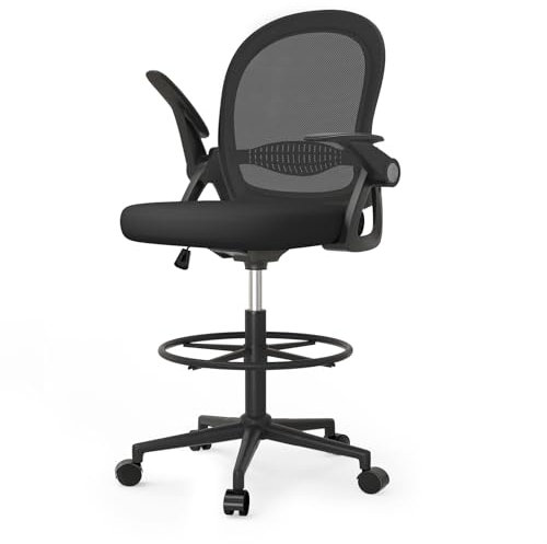 naspaluro Drafting Chair Tall Office Chair Ergonomic Desk Chair Swivel Painting Chair with Flip-up Armrests and Adjustable Footrest Ring for Home Office - Black