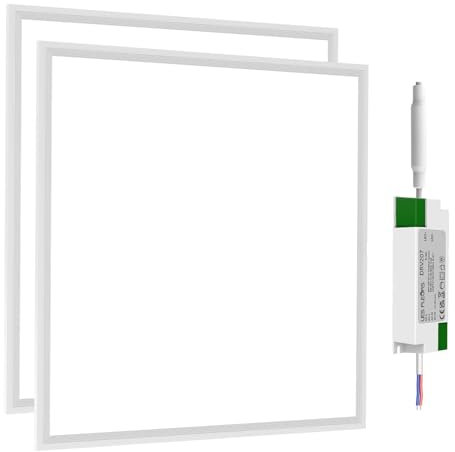 LES FLEURS Square Led Panel Lights 600 x 600 mm, 4000K White Recessed Office Ceiling Panel Down Light, 30W 3850 Lumen Commercial Flat Backlit Fixture (2 Packs)