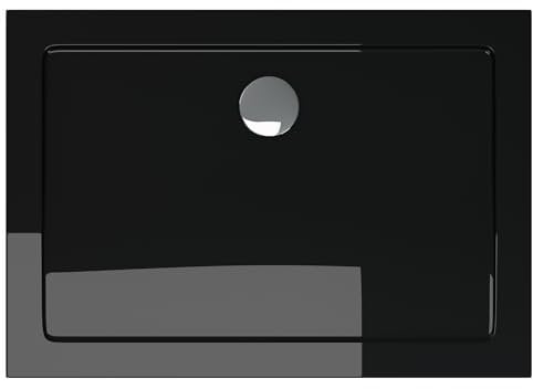 doporro Piatto Doccia 75x100 cm Rettangolare in Acrilico Rinforzato Nero, Altezza 4 cm Ultrasottile, con Piletta di Scarico Cromata Inclusa （AL01) - Faro2