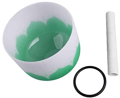SPYMINNPOO Bol Chantant en Cristal de 8 Pouces, Bol givré en Quartz pour Chakras du C ur, Sonore de Médiation de Guérison, Idéal pour Le Bouddhisme du Yoga (Note FA Verte)