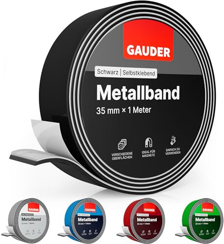 GAUDER Nastro metallico autoadesivo - Banda magnetica per magneti e figurine Tonie® & scaffali - Nastro ferro per fai-da-te e organizzazione (1 m x 35 mm - nero)
