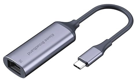 Kiwee Broadband USB C to Ethernet Adapter 5Gbps, Aluminum Thunderbolt 4/3, RJ45 LAN Network, Plug and Play, For MacBook Air/Pro, Dell XPS, iPhone 15, NAS, Windows Laptop, Chromebook, iPad Pro, Surface