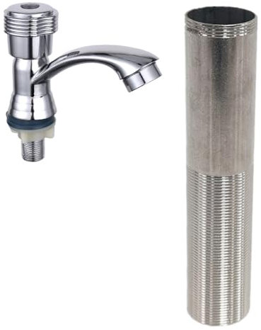 Vástago de extensión de montaje en grifo, accesorios alargados de tubo de acero inoxidable, pie alto fijo para baño, cocina, lavabo de fontanería (plata, 140 mm)