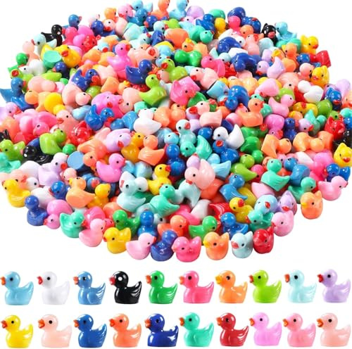 XIMISHOP 200Stück Mini Enten Harz, 20 Farben Miniatur Ducks Kleine Figuren | Bunte Tiere Enten für Dekoration Aquarium Miniaturgarten Puppenhaus Handwerk Landschaftsgärten, Bonsai, Fischbecken