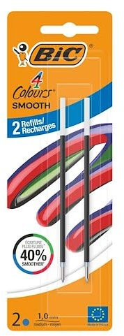 BIC Smooth Kugelschreibermine, 4 Farben, mittlere Spitze, 1 mm, 2 Stück, blaue Tinte