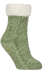 SockShop Womens Faux Fur Lined Chenille Slipper Socks – 1 Pair Thermal Cable Knit with Grips, Plush Indoor Footwear for Cold Weather, Lounge Comfort, UK Size 4-8