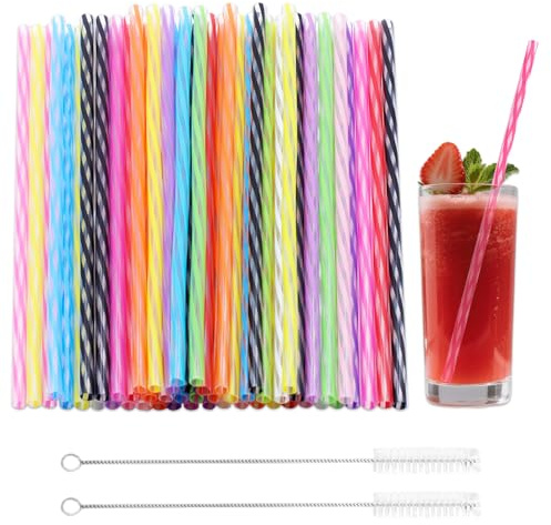 Tbintul 48 Piezas Pajitas Reutilizables, 24cm Pajitas Plástico con Cepillos de Limpieza, para Bebidas Frías Juice Coffee Cóctel
