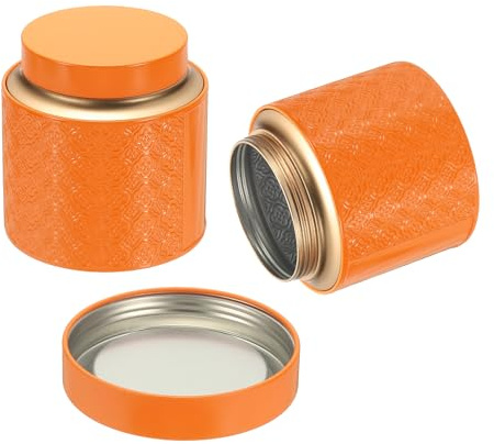 Uxcell 2 Pcs Tea Tin Canister, 4.13 x 4.17 Round Tin Can with Lids Large Metal Loose Tea Storage for Storing Cookies Candies Coffee Gifts Candles DIY Travel Storage, Orange