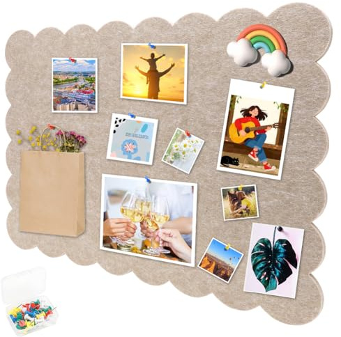 60 x 40cm Große Korkplatte Große Pinnwand, Dekorative Korkwand aus Filz,0,9cm Dick, Fototafel mit Selbstklebendem Klebeband, Pinnadeln Filz, Selbstklebend Visionboard (Dunkelbeige)