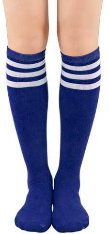 HUKUMA Gestreifte Lange Socken, Overknee Oberschenkelhohe Socken, Gestreifte Kniestrümpfen Schlauchsocken, Fußball Sportsocken, College Cheerleader Strümpfe Cosplay Kostüm Damen
