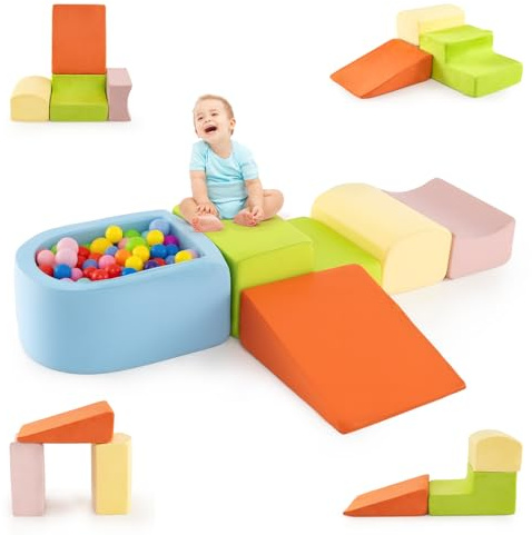 DREAMADE Parcours de motricité Bébé 5PCS avec Housse Lavable, Blocs de Construction avec Piscine à Balles, Module Motricité pour Enfant 3+ Ans, sans Balles (Multicolore)