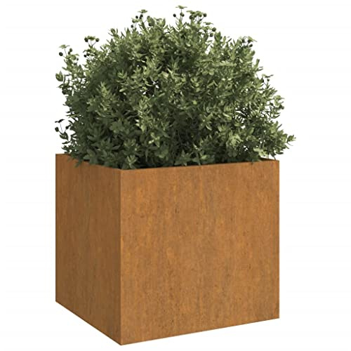 Jardinera Cúbica de Acero Corten, Cama de Jardín Elevada de Aceros Desgastado, Macetas de Aceroe para Exteriores para Patio, Balcón y Jardín (42x40x39cm)