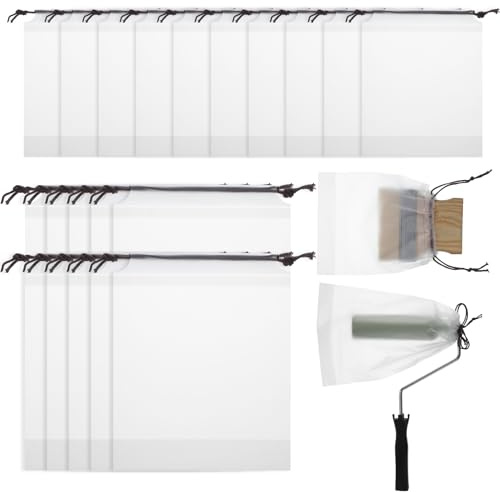 HJZHII 20 Pcs Wet Paint Brush Roller Covers, Paint Brush Covers & Roller Covers Clear Wet Paint Brush Storage Bag for Keep Roller Wet for House Painting Supplies Commercial Application