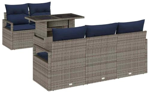 vidaXL Gartensofa-Set mit Speicher mit Kissen 6 pcs Grau Poly-Rattan, Garten und Terrasse, stilvolle rechteckige Möbel, langlebige Sofas, UV-beständig, Flexibles Set für Komfort