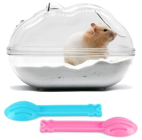 Bañera transparente para hámster con 2 cucharillas | Caseta de baño desmontable para roedores, limpieza diaria, para hámsters