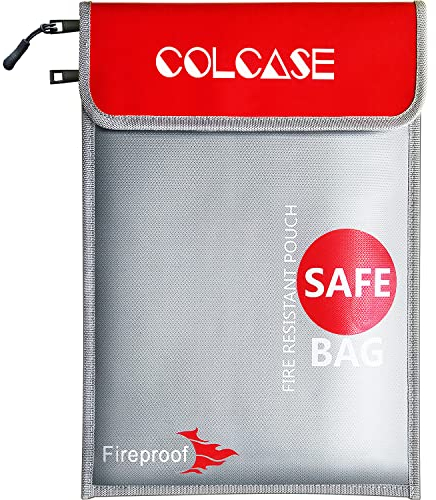 Colcase Feuerfeste Tasche, 38,1 x 27,9 cm, nicht reizend, mit Silikon beschichtet, feuerfest, sichere Aufbewahrung für Geld, Dokumente, Schmuck und Reisepass
