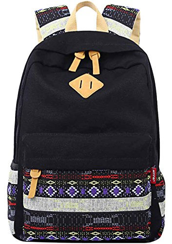 Winner Leichter Canvas-Rucksack, Schulrucksack, Reiserucksack, Schwarz , 15 inch laptop