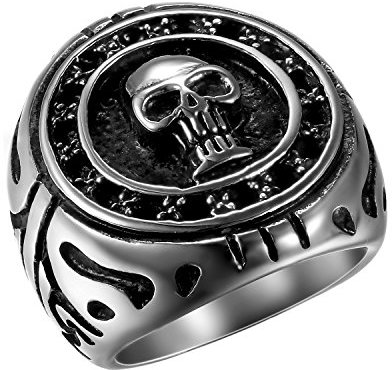 Flongo Herren Ring, Männer Ringe Silber Ton Totenkopf Schädel Retro Punk Biker Bandring Siegelring Daumenring Bequemlichkeit Passen Herren-Accessoires Größe 70