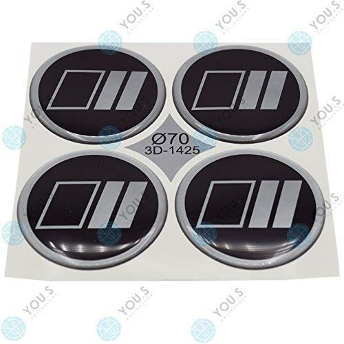 4 x YOU.S Nabenkappen Silikon Aufkleber 70,0 mm - schwarz silber selbstklebend