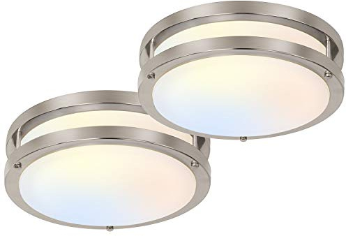 hykolity 13 inch Flush Mount LED Ceiling Light Fixture, 2700K/3000K/3500K/4000K/5000K Adjustable Ceiling Lights, Brushed Nickel Saturn Dimmable Lighting for Bathroom or Kitchen, ETL Listed - 2 Pack