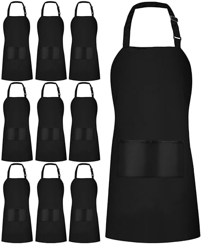 Utopia Kitchen Latzschürze, verstellbar, mit 2 Taschen, wasser- und ölbeständig, Kochschürze für Damen und Herren, 10 Stück, Schwarz, 10 Pack